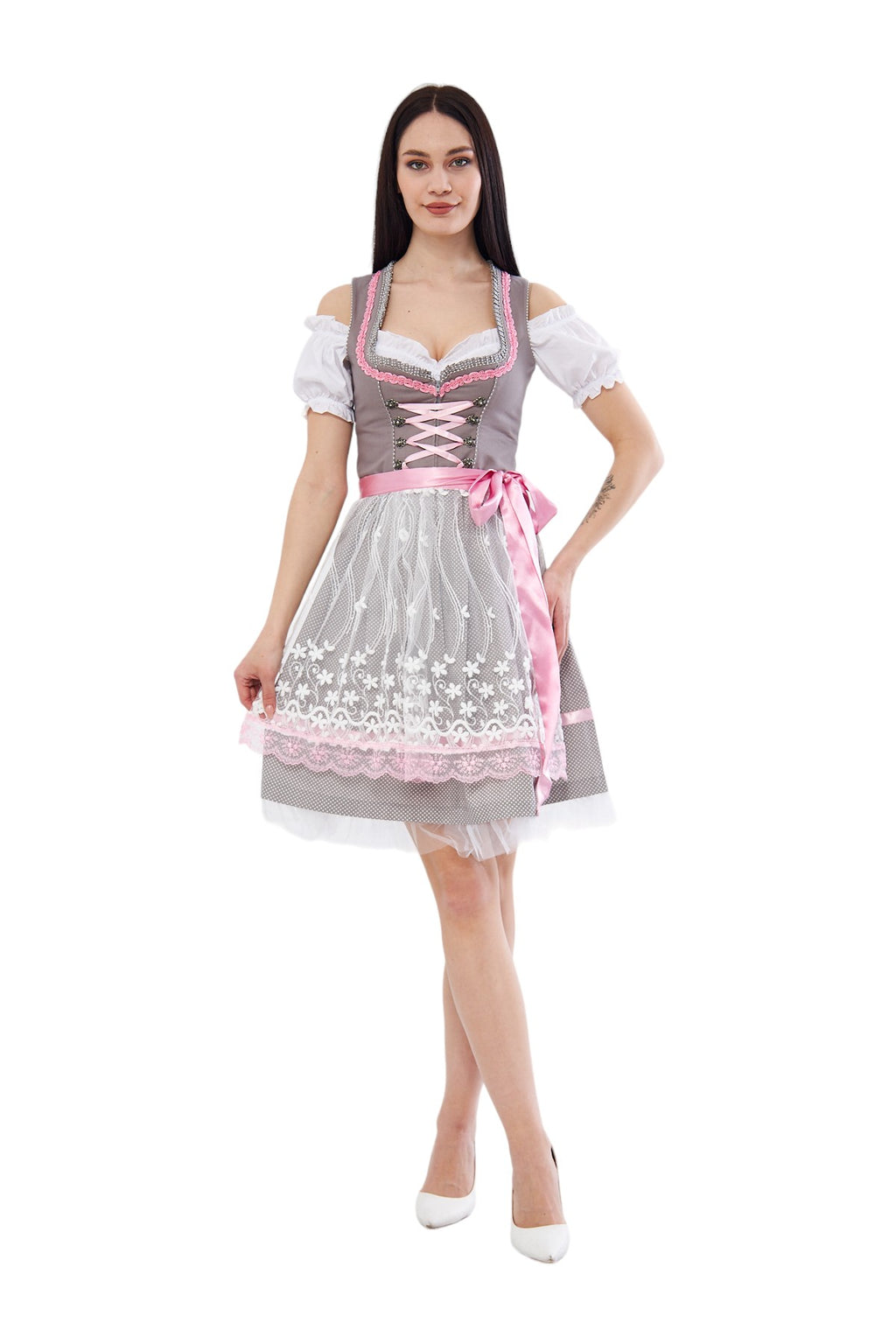 Cotton Dirndl Dress: Oktoberfest Bavarian Costume with Apron