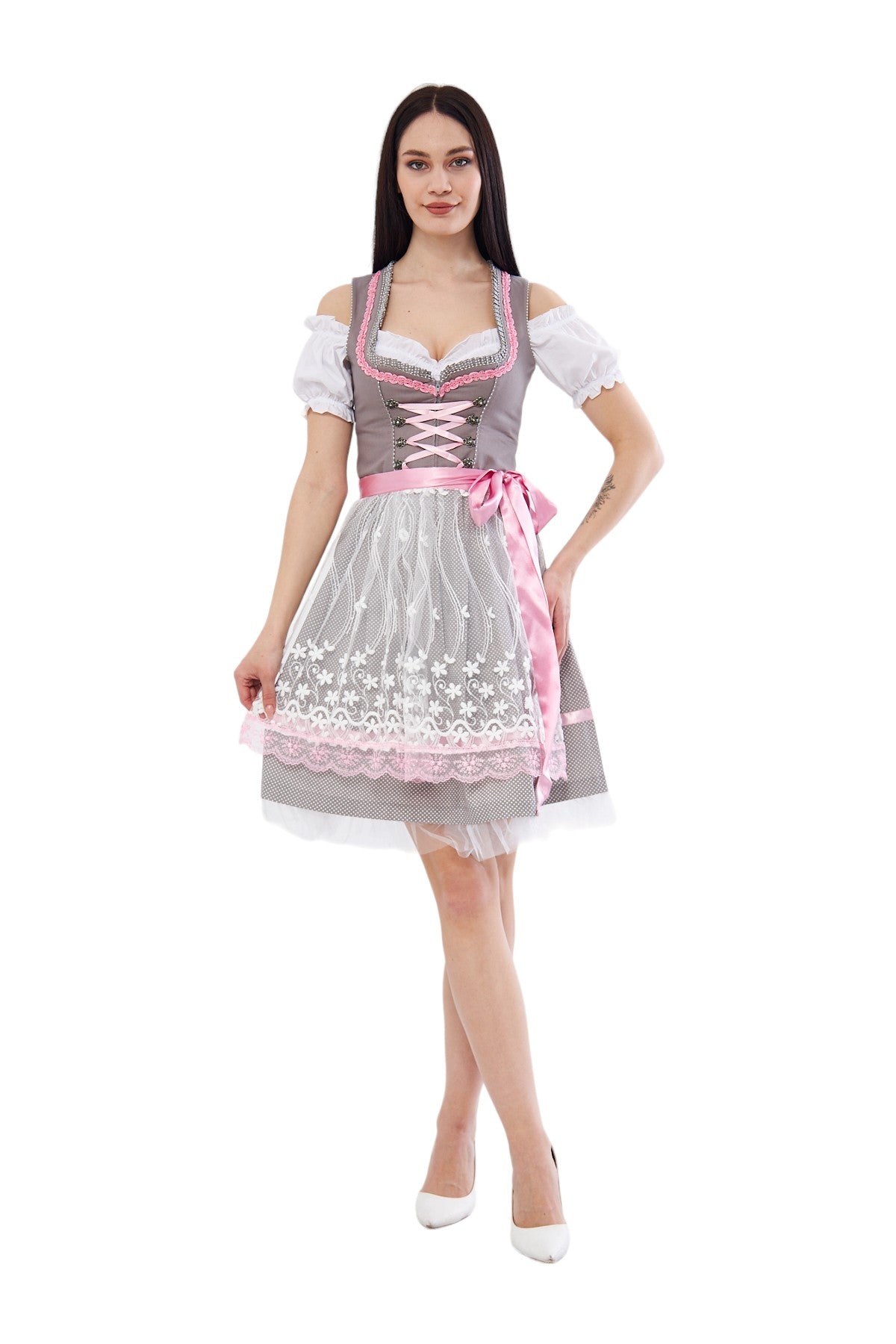 Cotton Dirndl Dress: Oktoberfest Bavarian Costume with Apron